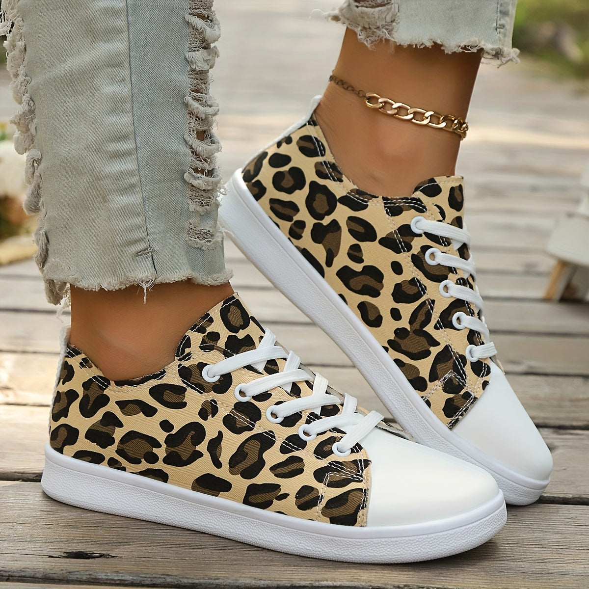 Ayollar uchun kanvas krossovkalar, leopard bosma pastki top quvnoq kundalik poyabzal