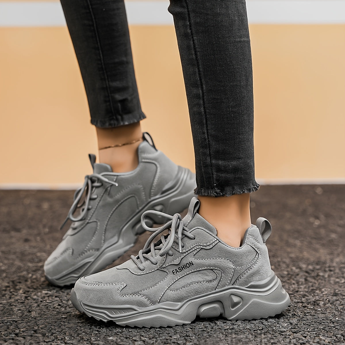 Women's Solid Color High-Top Sneakers Casual Lace-Up Comfort