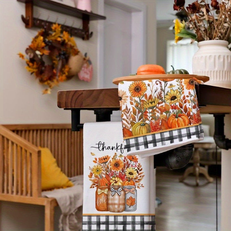 Set of 2 Autumn Pumpkin Kitchen Towels 45.72x66.04 cm Reusable Home Decor