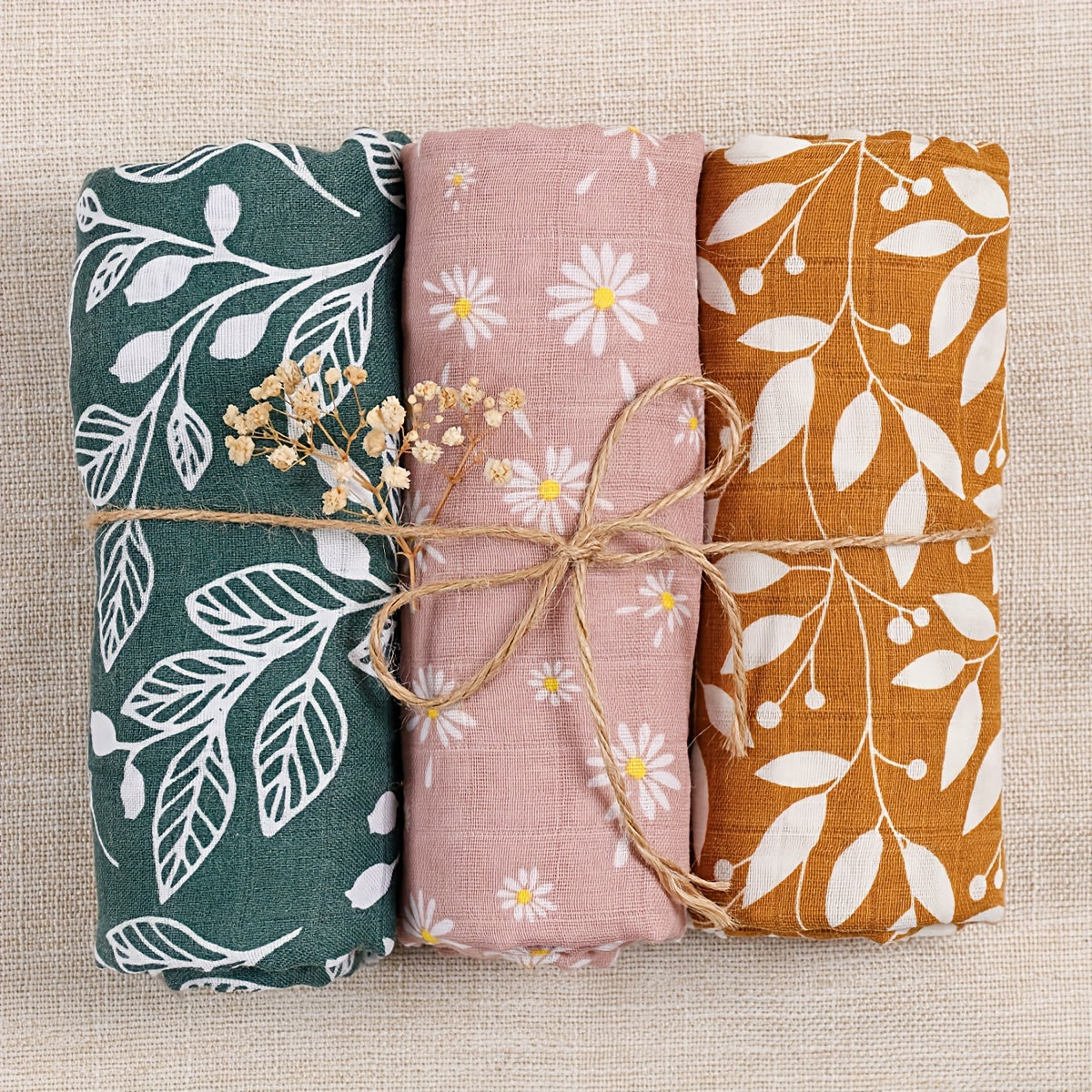 Set of 3 Muslin Cotton Blankets for Babies and Kids Soft and Breathable Multi-Use