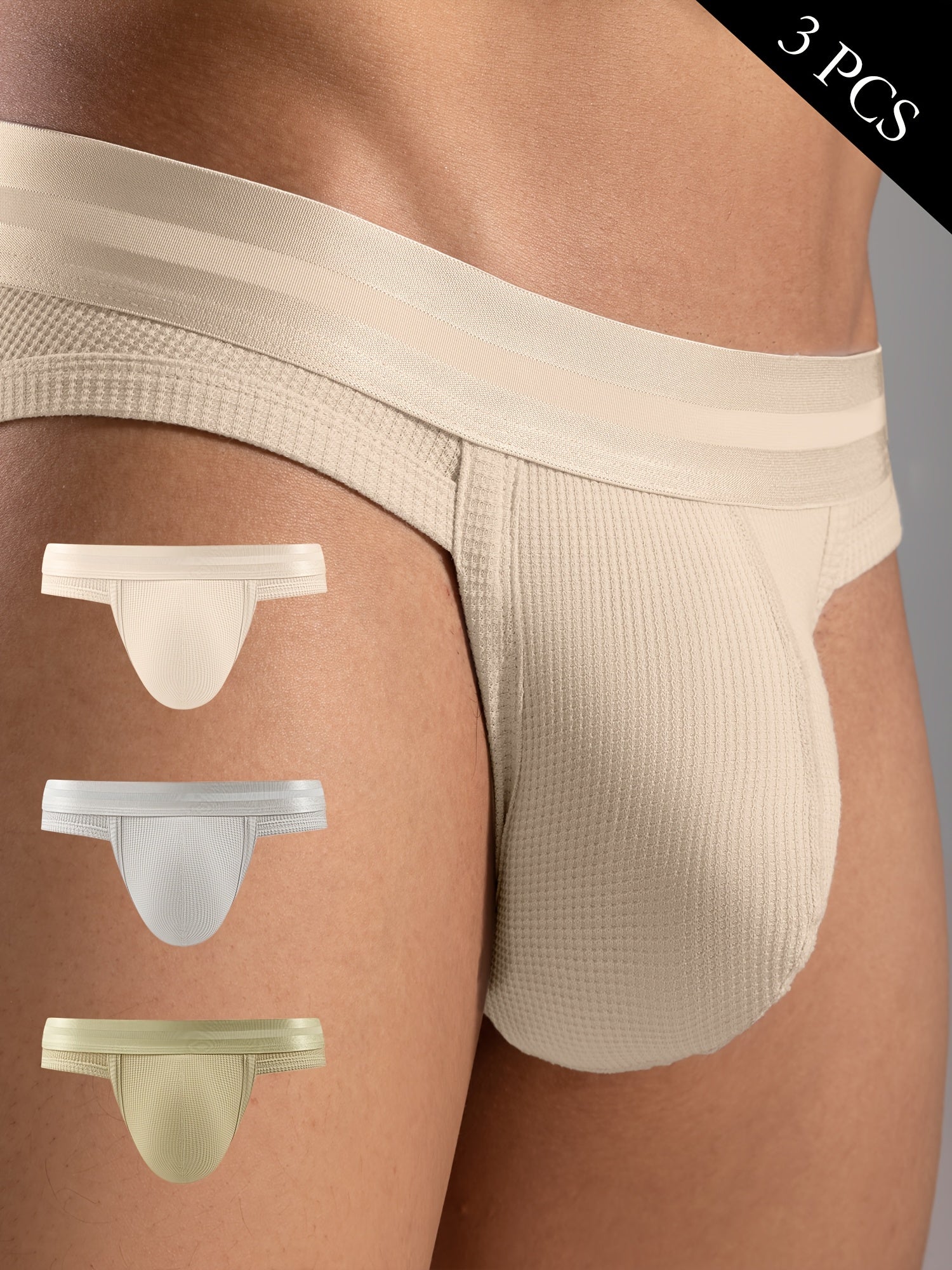 Men's Breathable Solid Color Triangle Briefs with Large Pouch 3-Pack