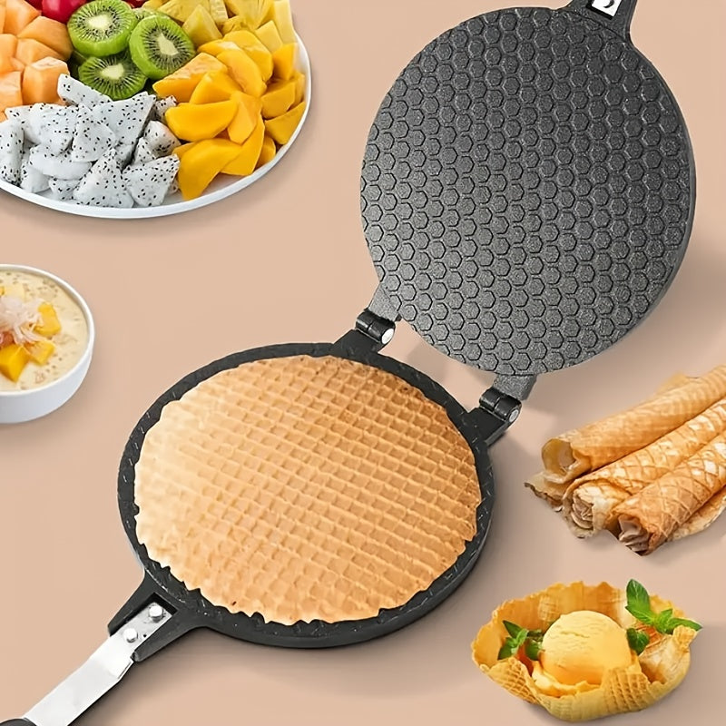 SHAON 1 dona Uzun Qo‘lqopli Non-Stick Waffle Pan - Chidamli, chizish va zangga qarshi ta'sir qiluvchi desert tayyorlovchi, DIY Muzqaymoq konuslari, vafli, tortlar uchun - Oson tozalanadi, Uy va tijorat oshxonalari uchun ideal