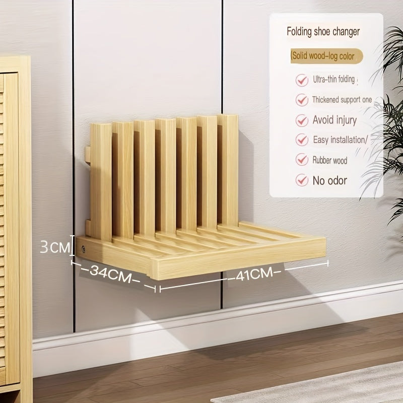 Devorga o'rnatiladigan egiluvchan poyabzal almashtirish stuli, vintage eman qoplamasi bilan, qo'ltiqsiz yog'och saqlash stuli, ochiladigan qopqoq bilan. Kirish joyi uchun mustahkam yog'och osma stul.