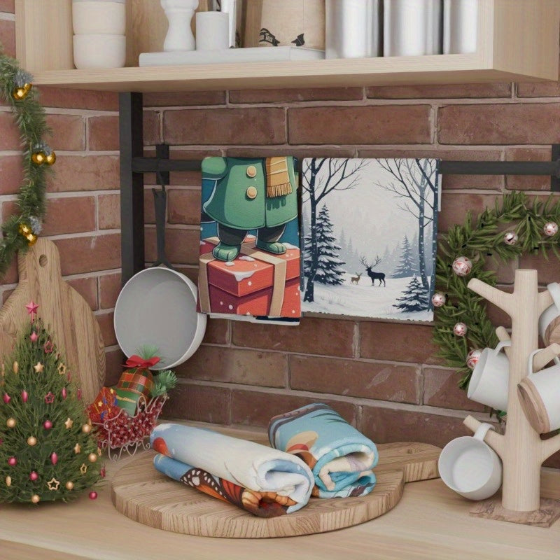 Christmas Tree Santa Claus Kitchen Towel Set 4 Pieces 45.72x66.04 cm Festive Decor