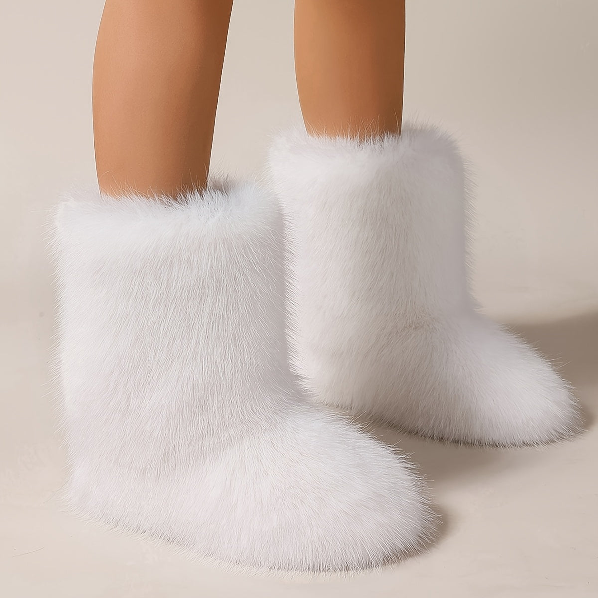 Women Faux Fur Mountain Boots Winter Mid-Calf Tall Booties