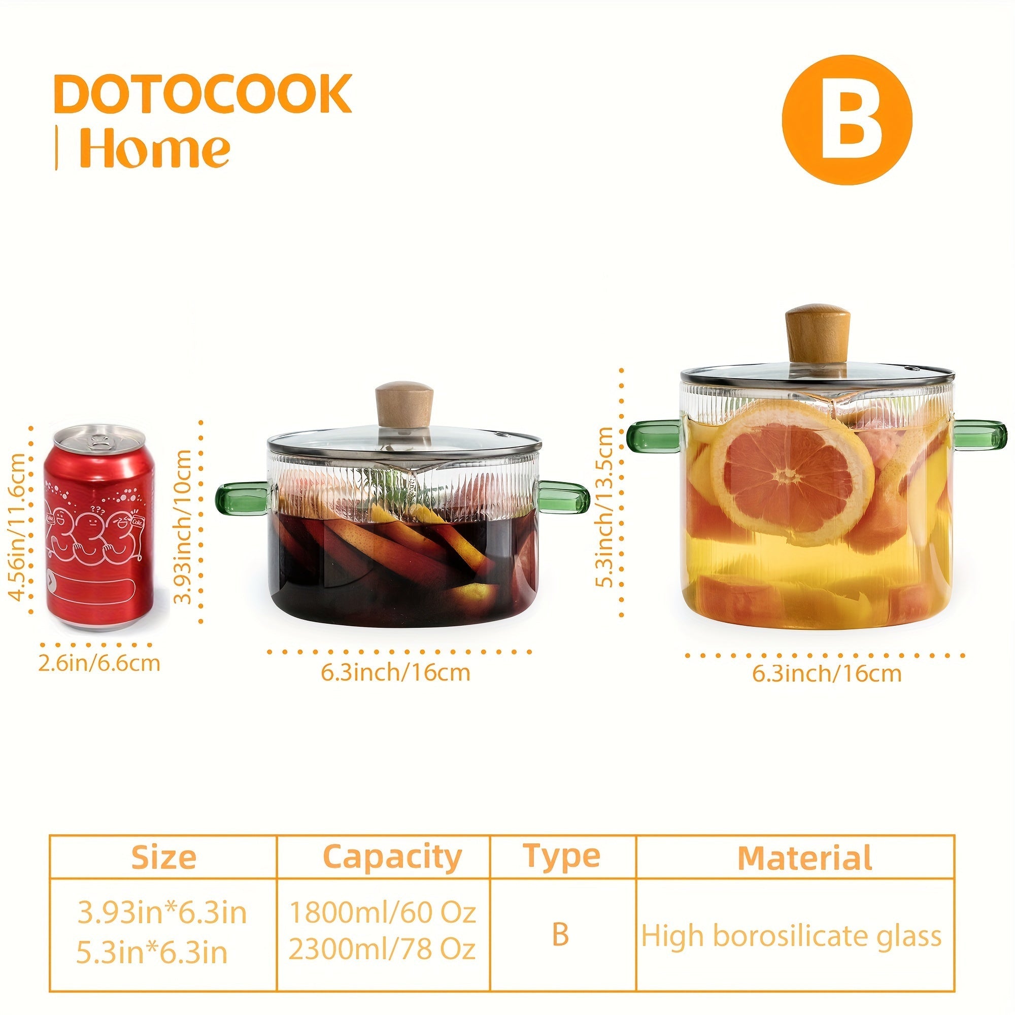 Set of 2 Glass Cooking Pots with Lids 1.8L & 2.3L Dishwasher Safe Sauce Pans for Soup Pasta