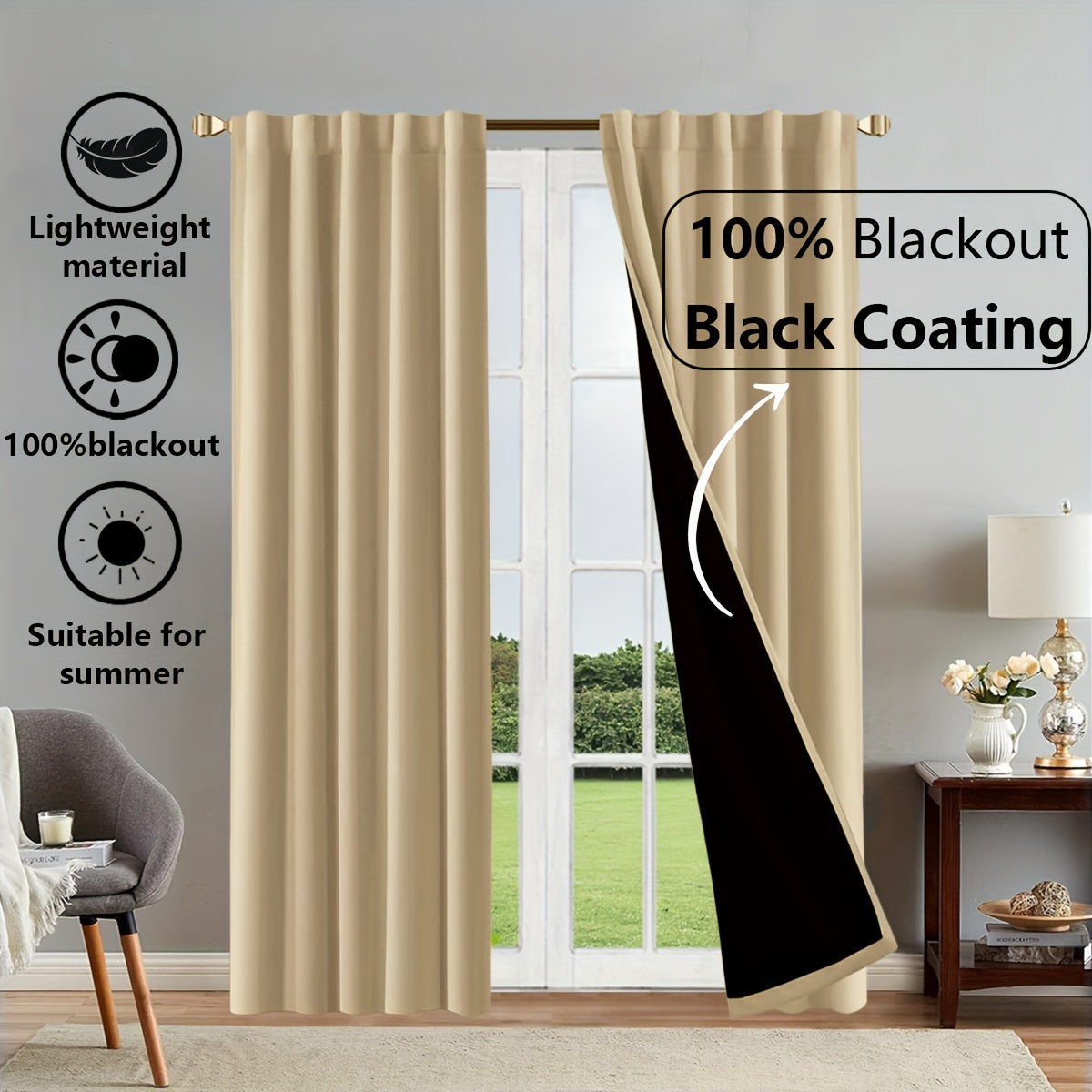 Two Pieces Blackout Curtains Thermal Insulated Twill for Bedroom Living Room