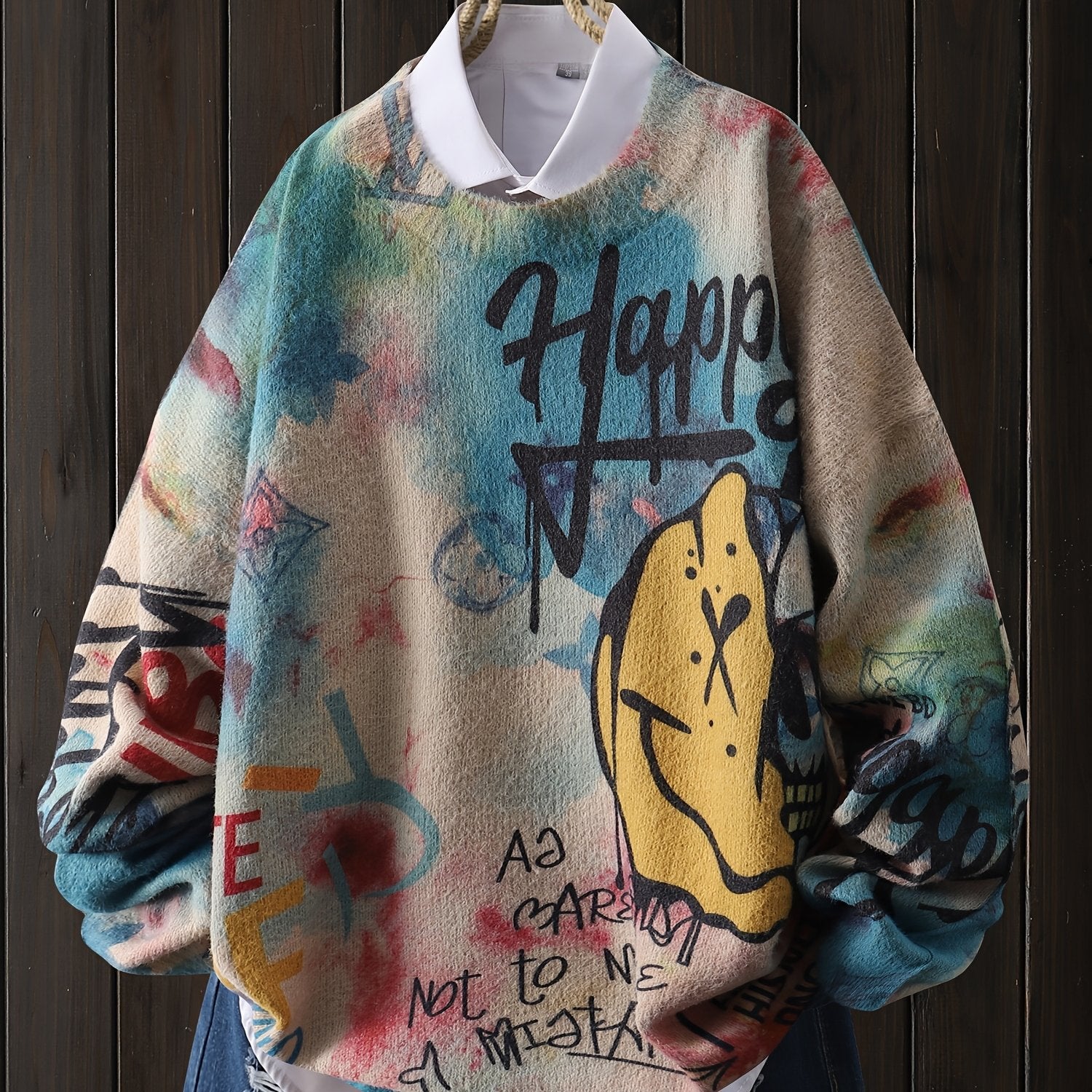 Plus Size Floral Pattern Crew Neck Sweatshirt with Long Sleeves and Slight Stretch