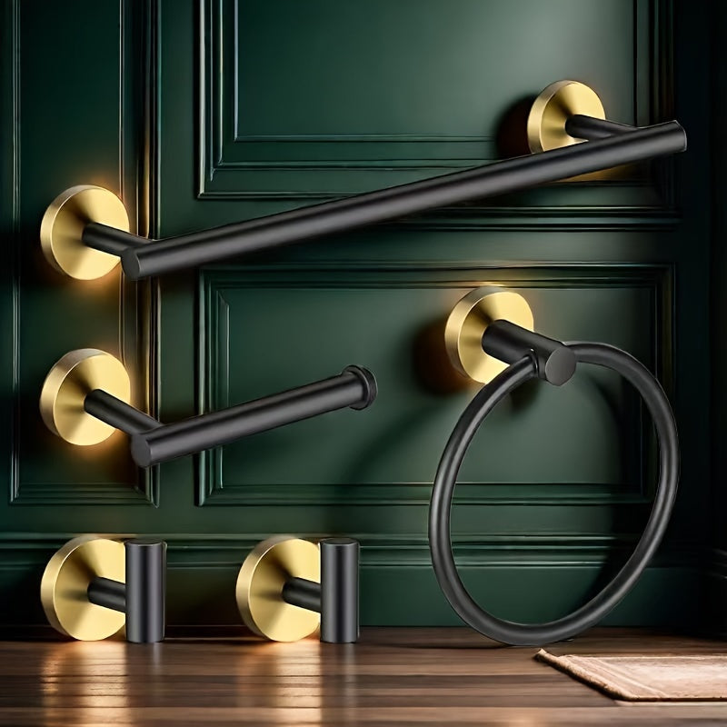 5-Piece Stainless Steel Bathroom Accessory Set Wall-Mounted Towel Bars Towel Ring Toilet Paper Holder Robe Hooks