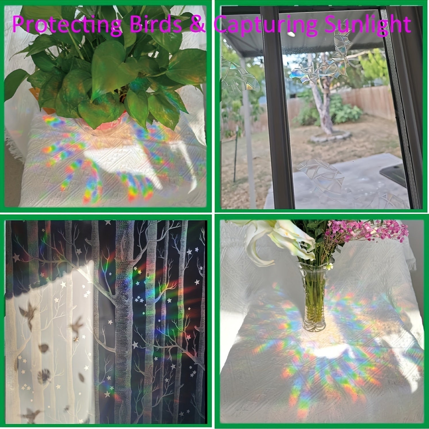 Rainbow Flower Window Clings Set of 13 Reusable Bird Collision Decals