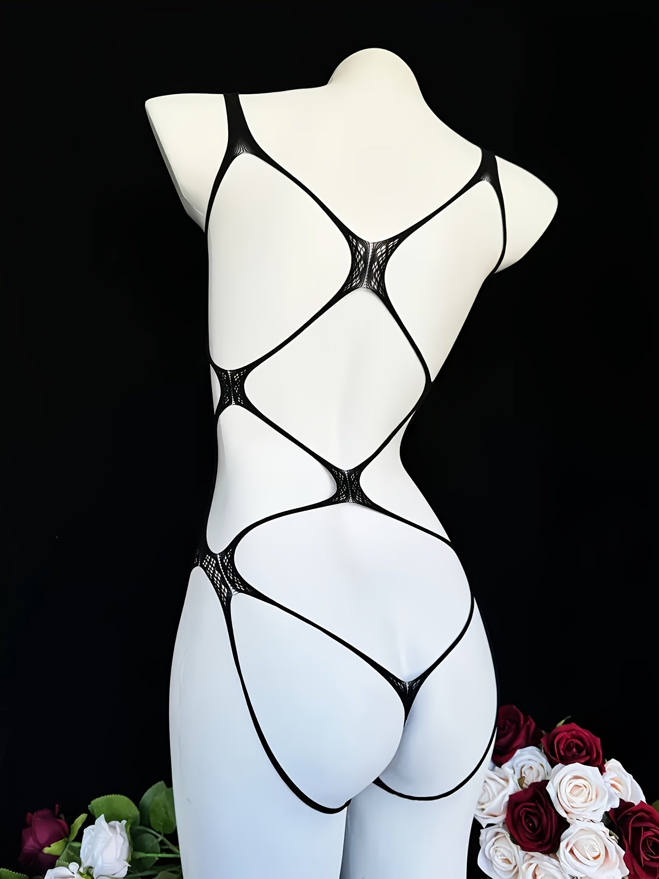 Plus Size Women's Jacquard Bodysuit High Stretch Hollow Knit Lingerie