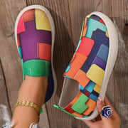 Zapatillas slip-on coloridas con diseño geométrico para mujer, transpirables y casuales