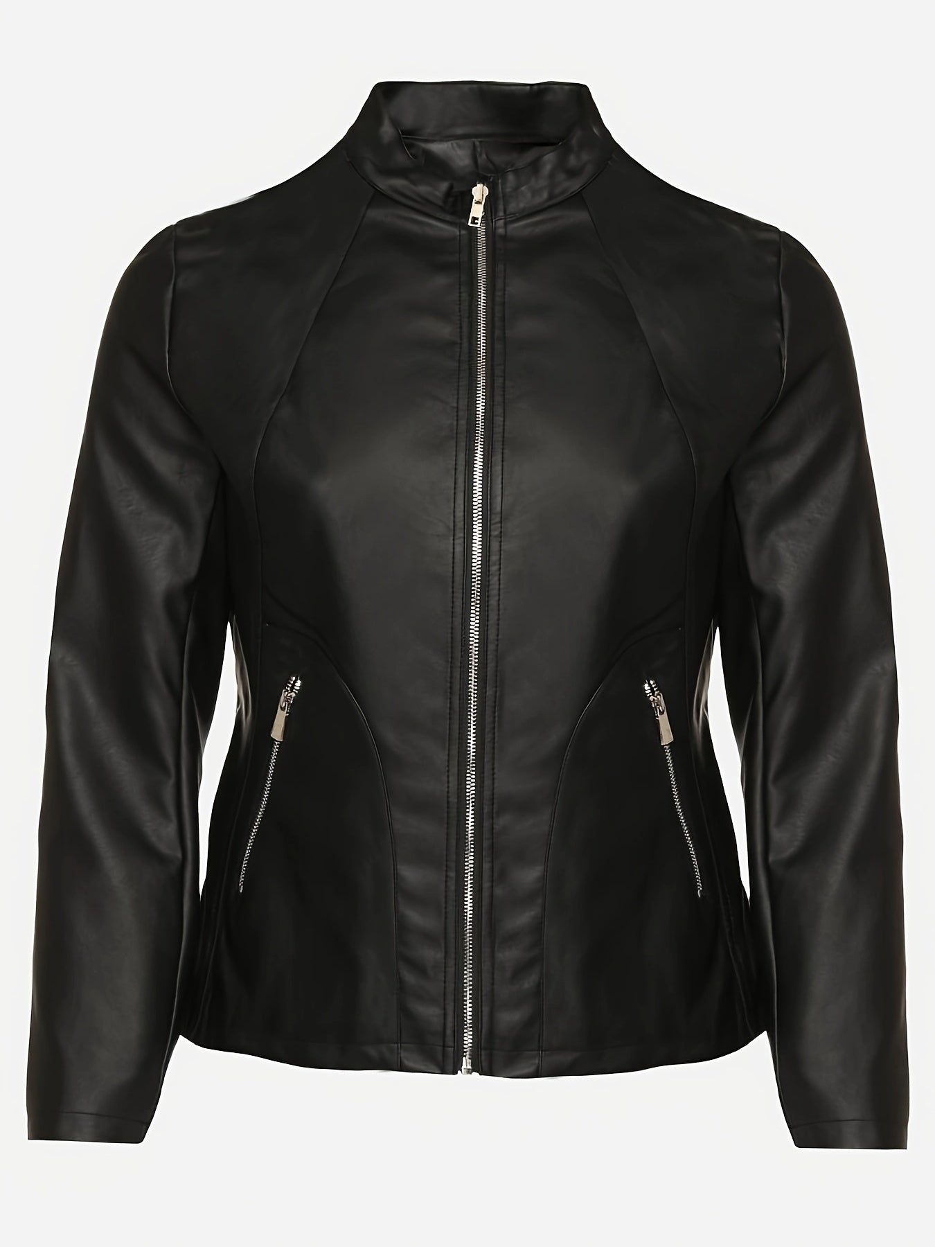 Women's Plus Size Jacket with Zipper Front and Belt Long Sleeve Casual Motorcycle Coat