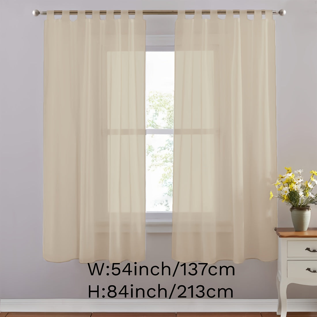 Set of 2 White Sheer Curtains with Tab Tops for Bedroom Living Room Dining Room