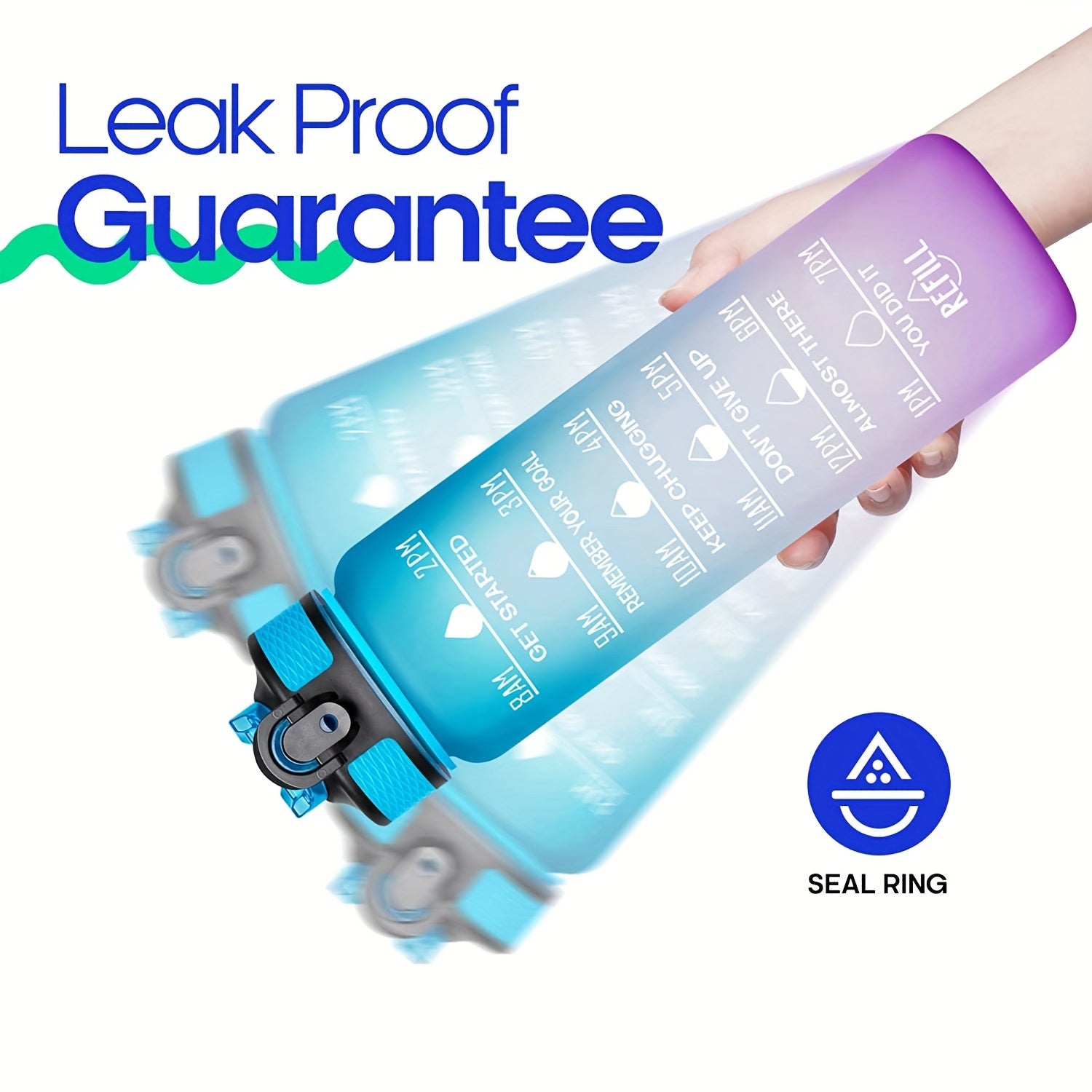 Botella de agua de 32oz con marcador de tiempo para hidratación y fitness