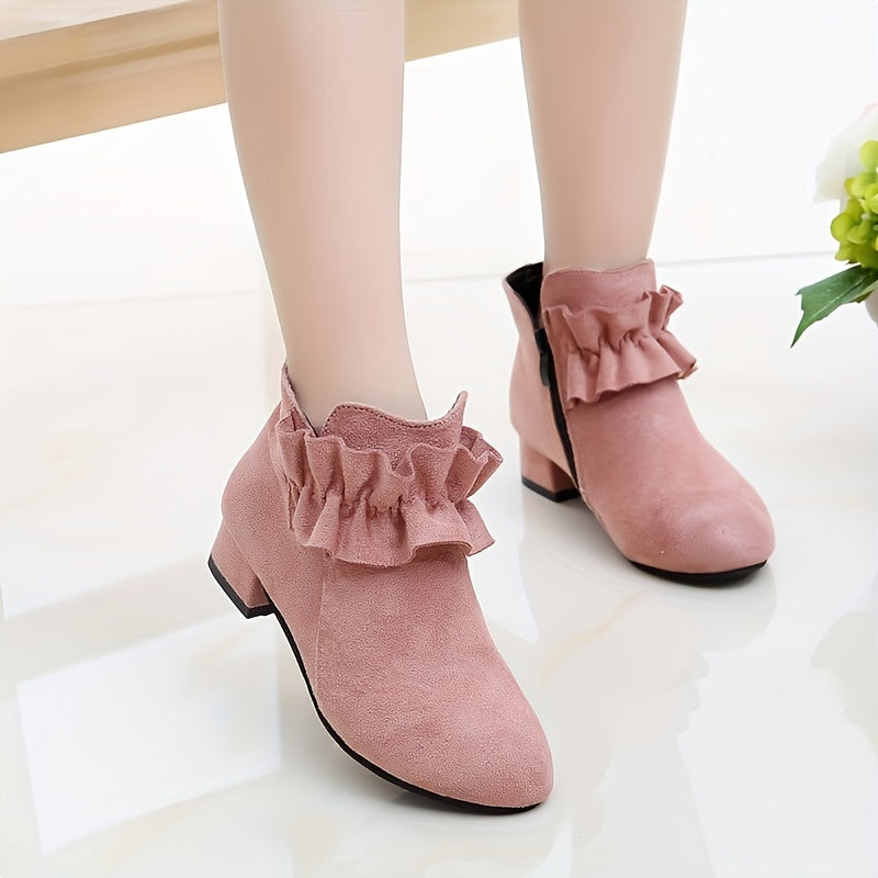 Girls Ankle High Zipper Platform Wedge Boots with Rubber Sole