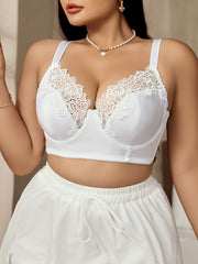 Katta o'lchamli bralet kontrast dantel tafsilotlari bilan - Temir simli qo'llab-quvvatlash, o'rtacha cho'zilish, bir rangda, to'siqsiz