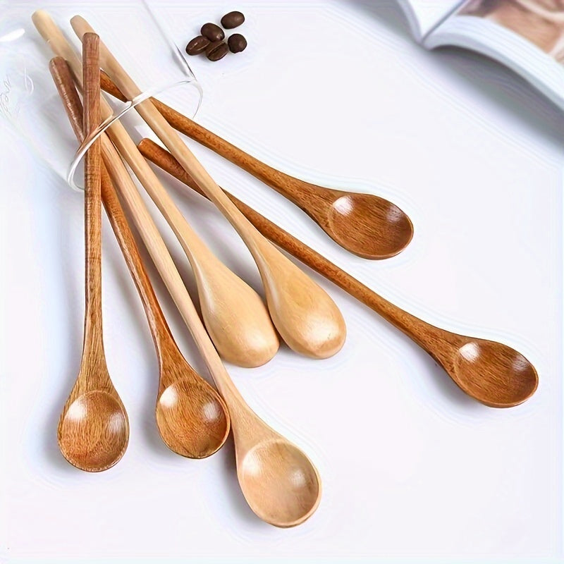 Set of 1 Handcrafted Wooden Coffee Stirring Spoon with Long Handle for Tea and Mixing