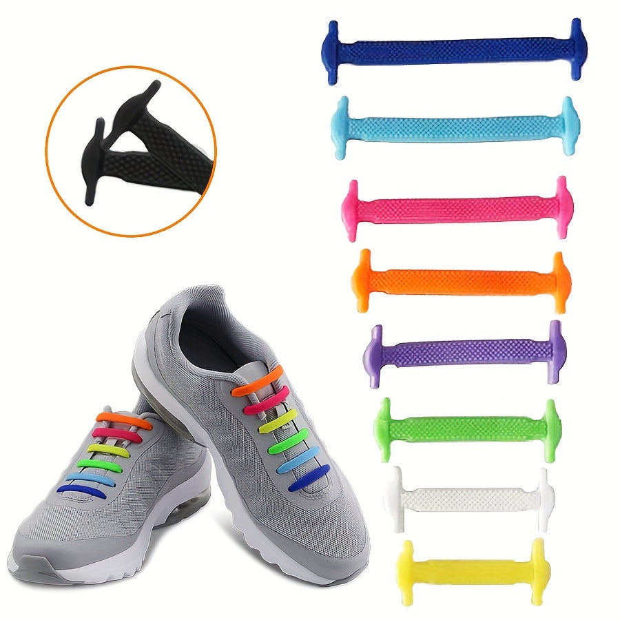 16pcs High Elastic Silicone Lazy Shoelaces for Sneakers, No-Tie, Convenient