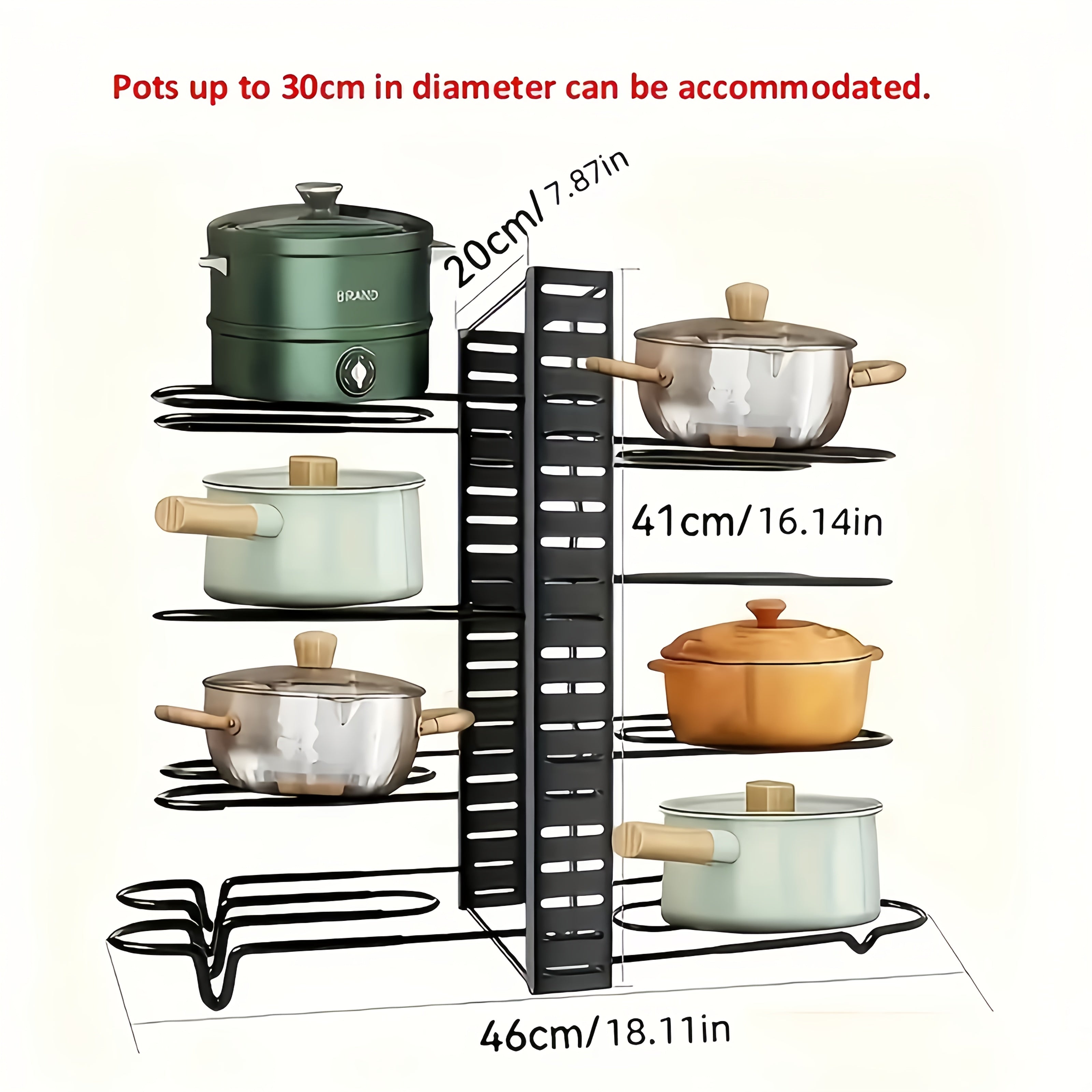 8-Tier Heavy-Duty Iron Pot Rack Organizer Rust-Resistant Space-Saving Floor Storage