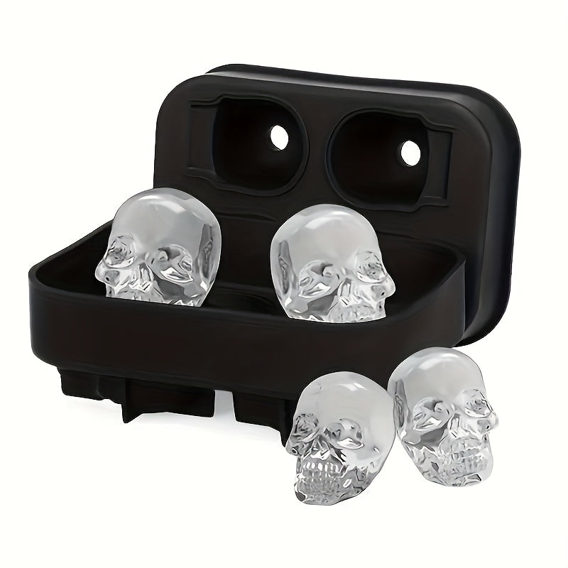 Silicone Skull Ice Cube Mold 4-Cavity Black Tray for Whiskey and Spirits