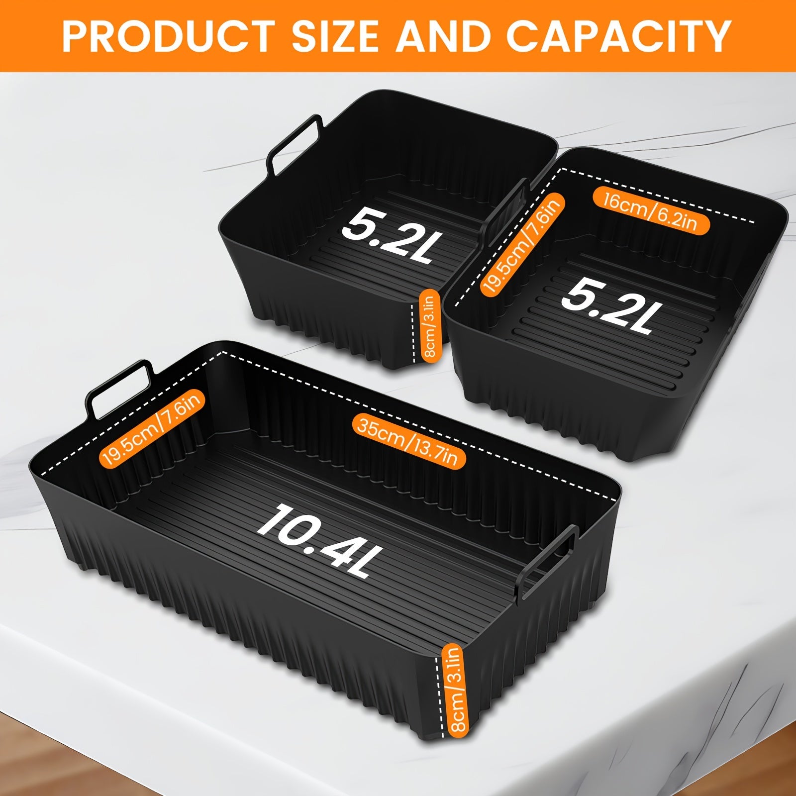 3-Donali qayta ishlatiladigan silikon qoplamalar, Havo Fryer uchun, yuqori harorat, yopishmaydigan