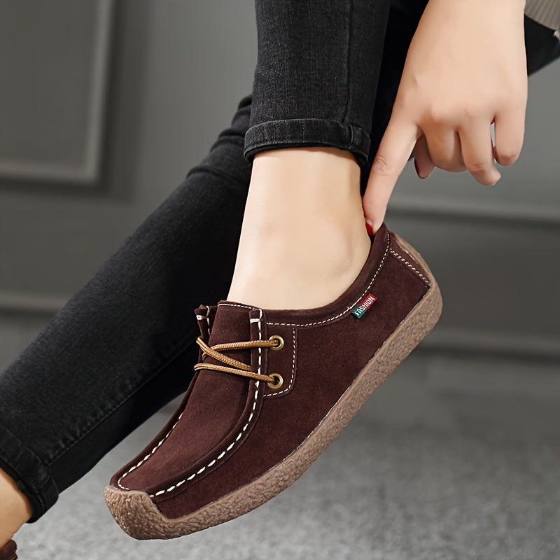 Women's Flat Loafers Casual Solid Color Lace-Up Walking Shoes