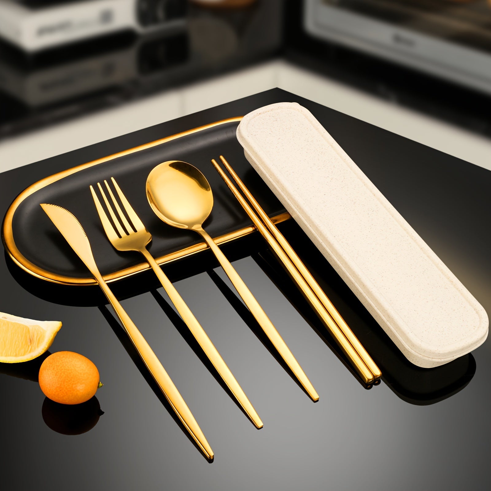 Stainless Steel Flatware Set 5-Piece Travel Utensil Set with Storage Box