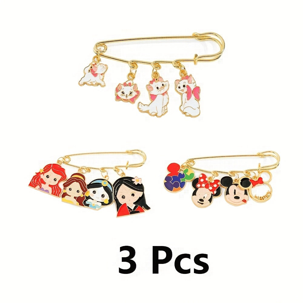 Set of Three Mickey Mouse Enamel Pins Cartoon Animal Brooches for Backpacks and Clothing
