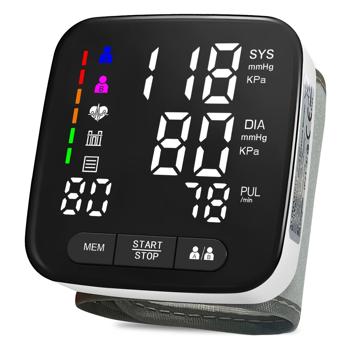 Adult Wrist Blood Pressure Monitor with Large Backlit Display and Arrhythmia Detection