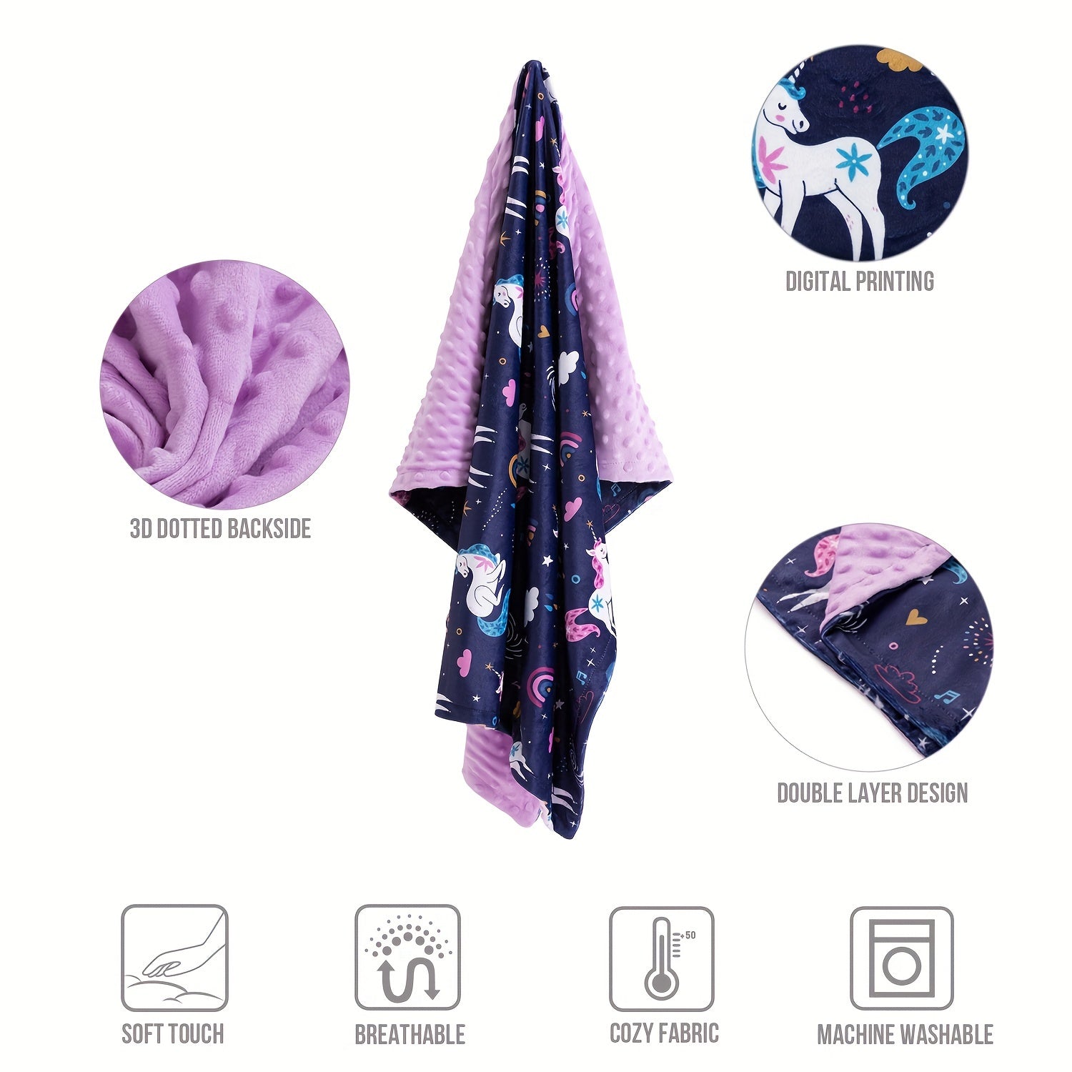 Kids Blanket Soft Minky Animal Print Polyester Nursery and Home Purple