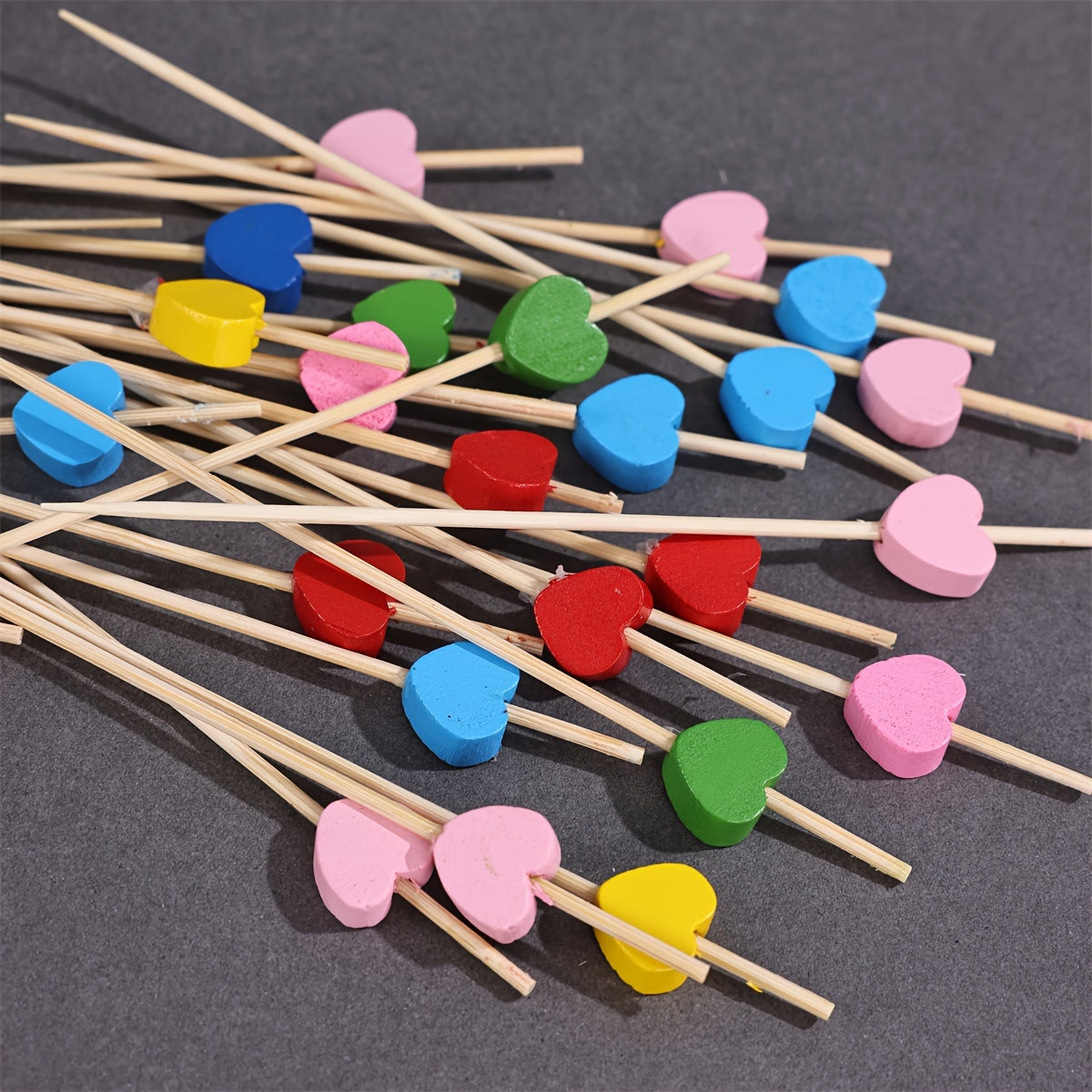 100 Artistic Bamboo Fruit Picks with Love and Plum Blossom Designs Disposable Wooden Cocktail Decorations