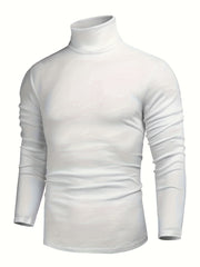 Men's Fleece-Lined High Collar Shirt for Fall and Winter Solid Polyester Spandex