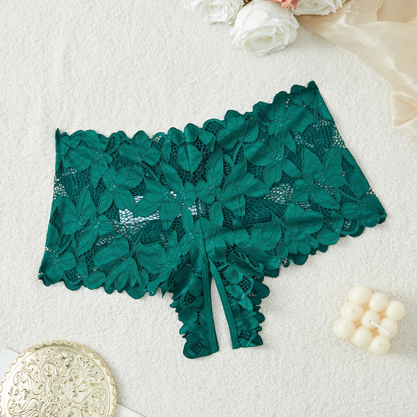 Ropa interior de encaje en forma de triángulo con hojas multicolor para mujer