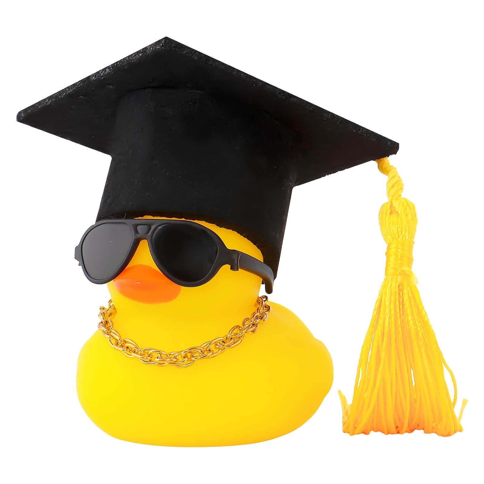 Rezina o‘rdak avtomobil paneli bezagi, shlyapa, ko‘zoynak, sharf, tassel bilan