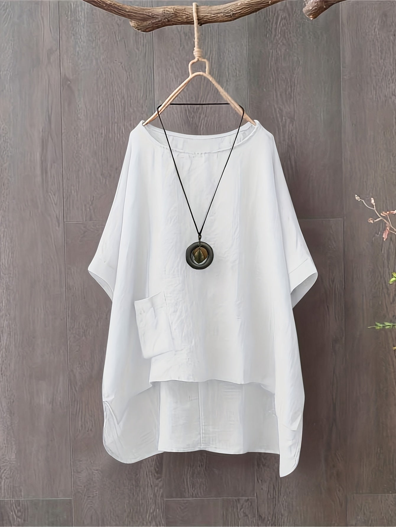 Women's Casual Cotton Crew Neck Blouse with Pocket for Spring Fall