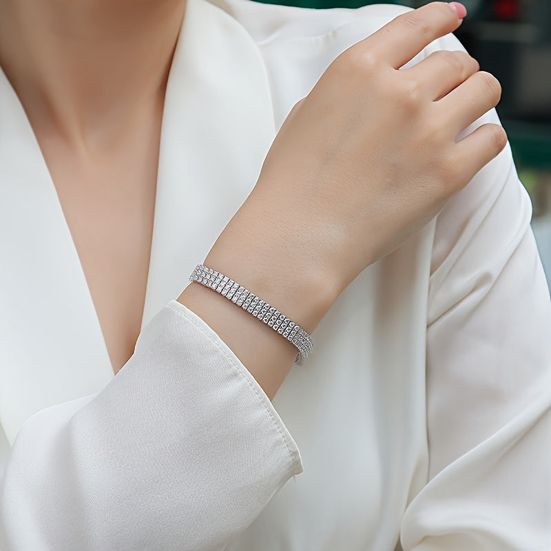 Sterling Silver Moissanite Tennis Bracelet with 18K Gold Plated Chain for Men and Women