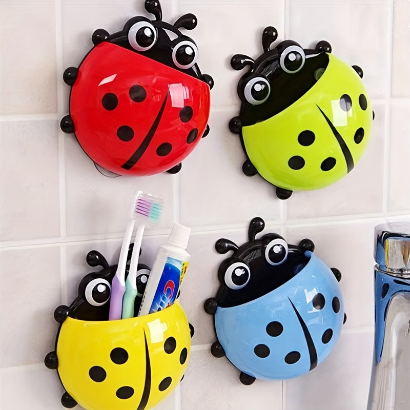 Porta cepillos de dientes de pared con forma de mariquita y ventosa para almacenamiento en el baño