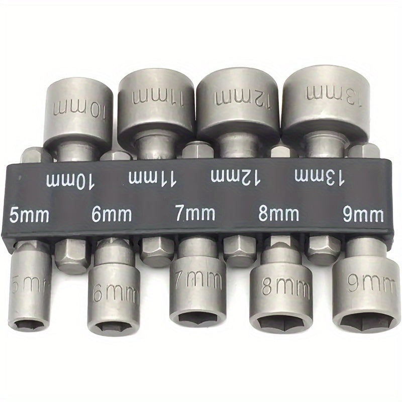 9pcs Wind Batch Sockets Heat Treated 6.35mm Hex Side-by-Side 5-13mm