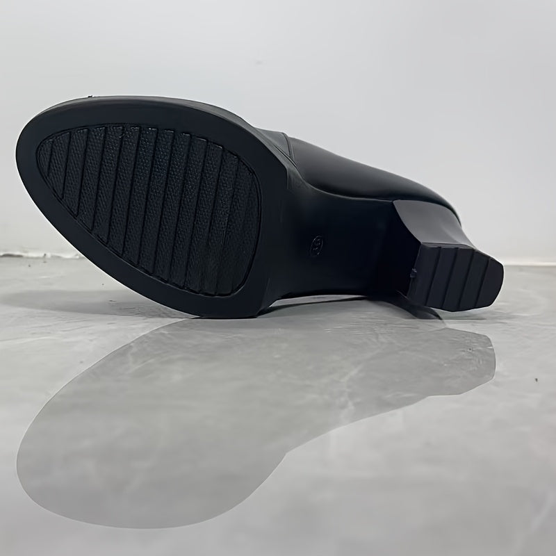 Women's Black Faux Cover High Heels Slip-On Platform Pumps for Work and Social