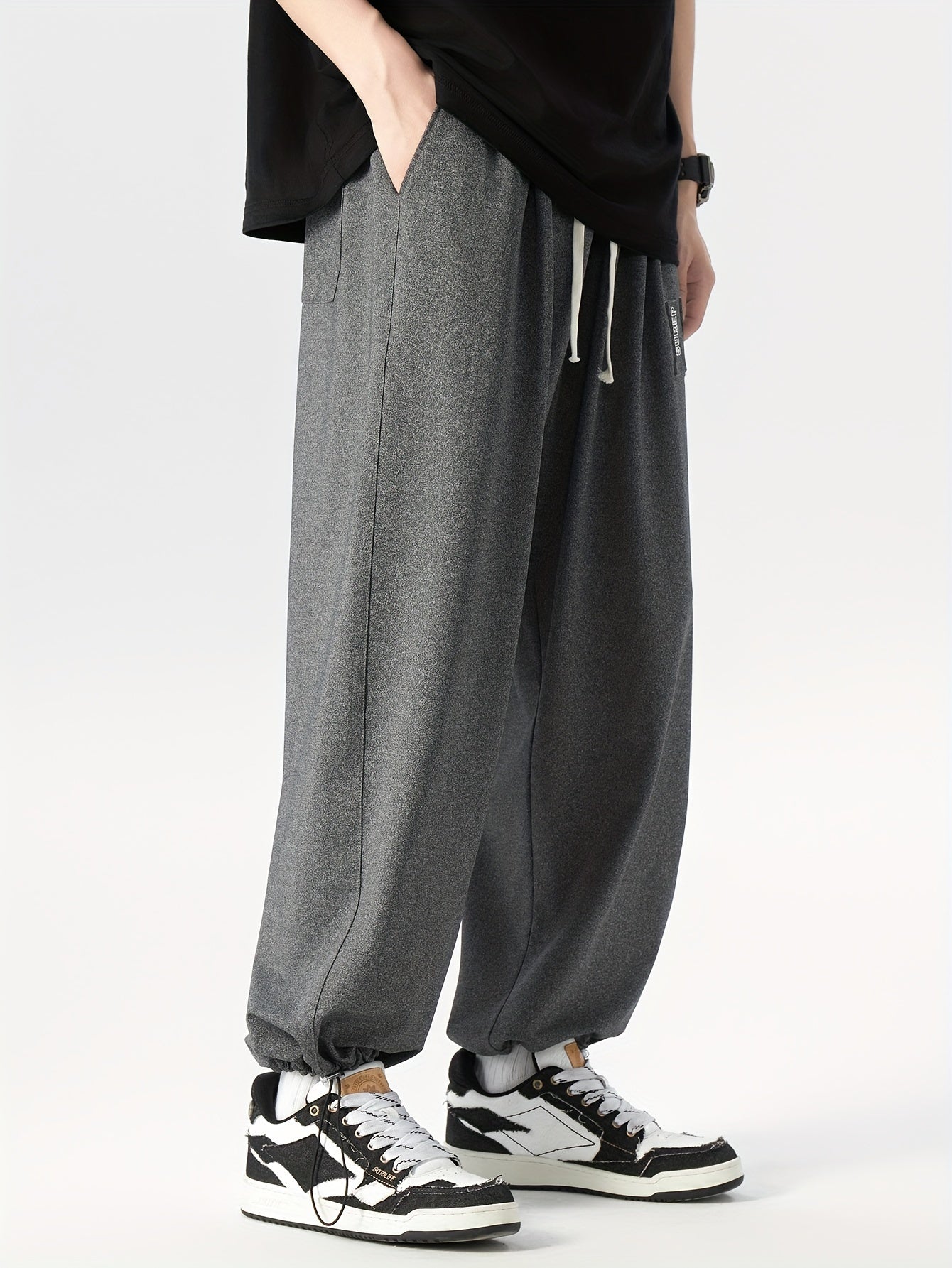 Men's Loose Fit Sports Pants with Geometric Pattern Polyester Elastane Machine Wash Plus Sizes