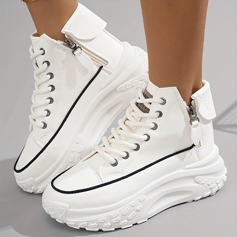 Women Chunky White Platform Sneakers with Thick Sole All-Season Casual