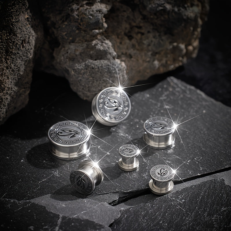 Horus Eye Stainless Steel Ear Gauges Tunnel Plugs Ear Stretchers Hip Hop Jewelry