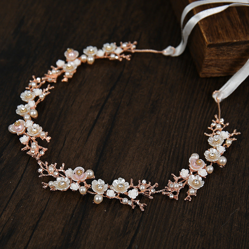 Women's Boho Rhinestone Flower Pearl Headband Wedding Hair Accessory