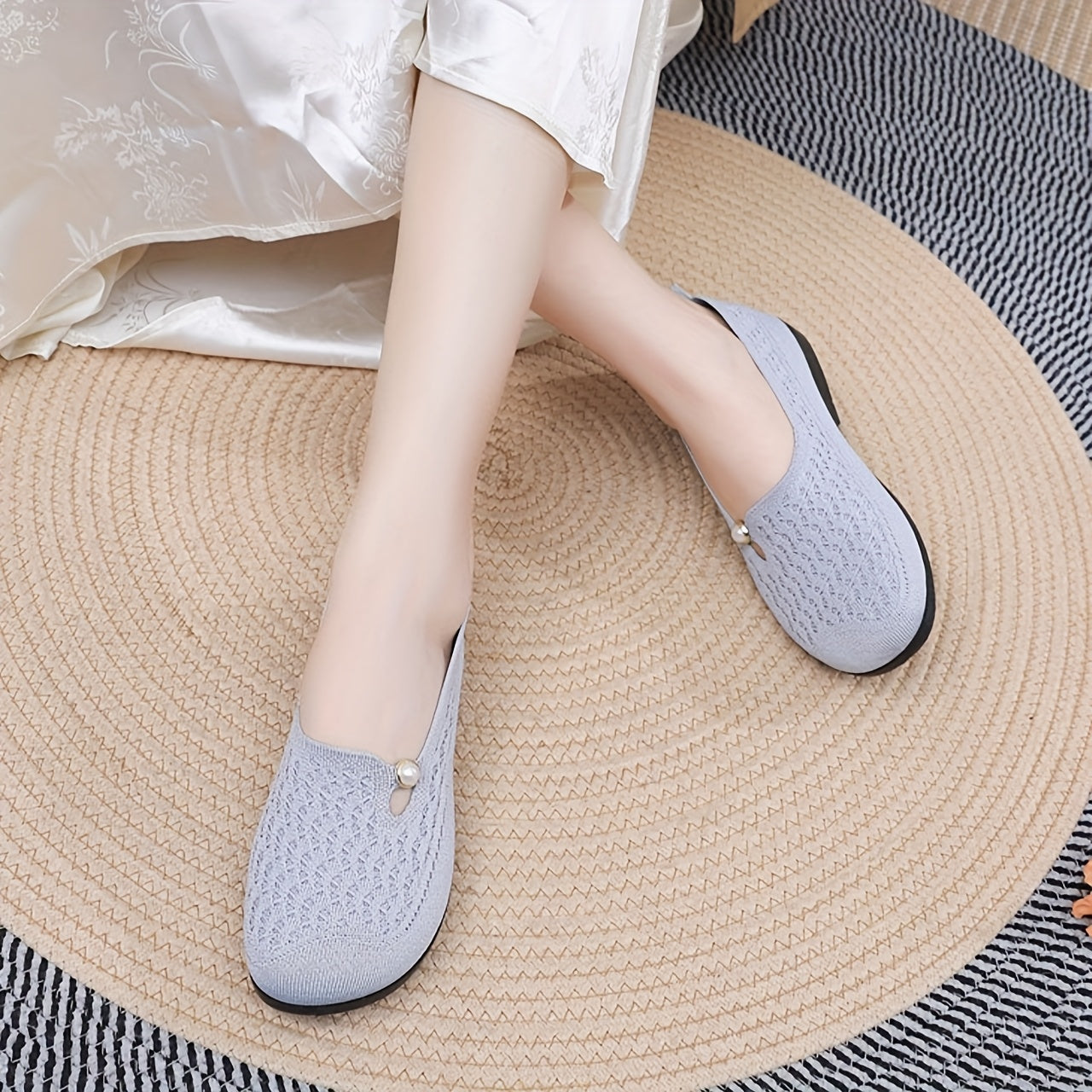 Women's Breathable Cut-Out Slip-On Flats Casual Loafers for Mom