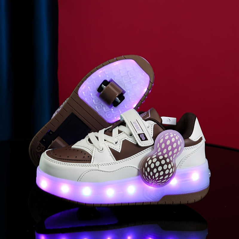 Girls Low-Top Skate Shoes with USB Rechargeable Light Breathable Lightweight Removable Roller Skates for Indoor Outdoor All-Season