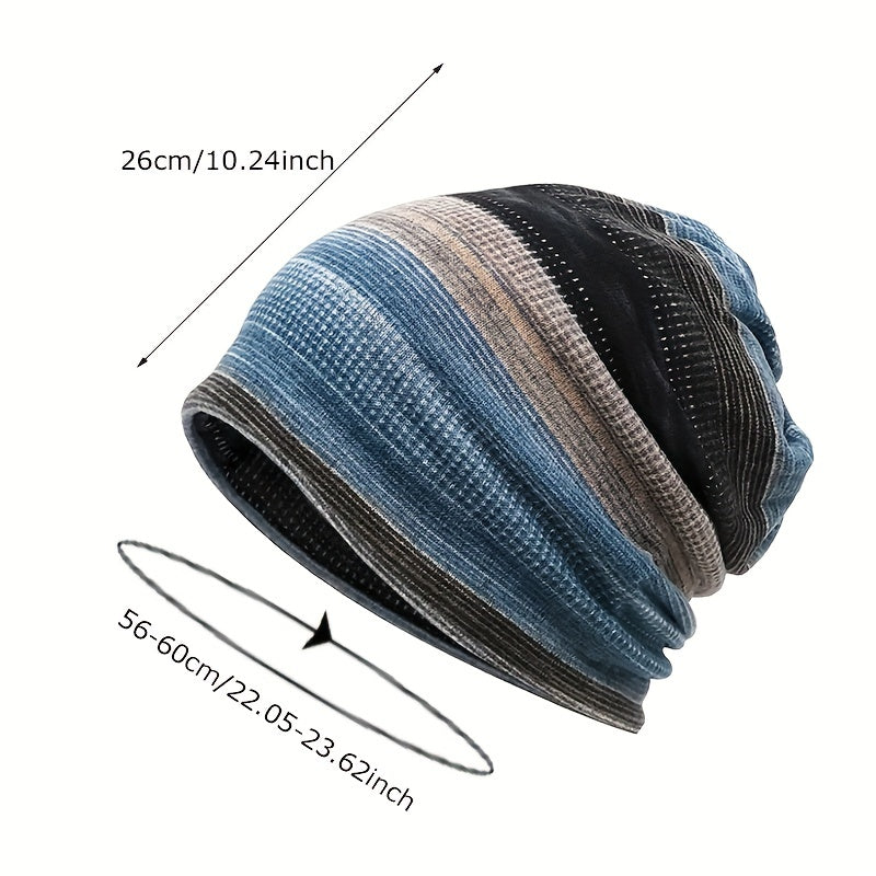 Unisex 2-in-1 Striped Beanie and Scarf Set Warm Winter Accessories