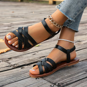 Women Black Strappy Sandals Casual Summer Open Toe Shoes