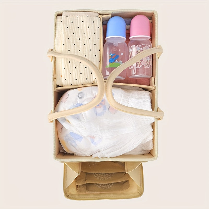 Large Capacity Khaki Diaper Organizer Bag with Zipper for Baby Storage