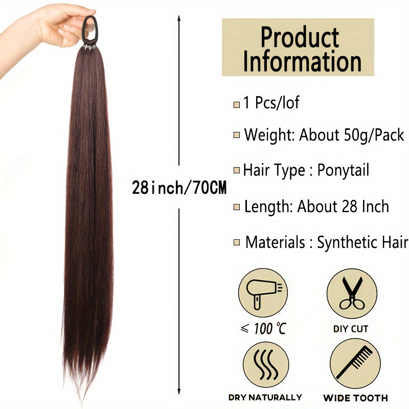 Women's Synthetic Ponytail Extensions 71cm Long Black Hairpiece Elastic Band